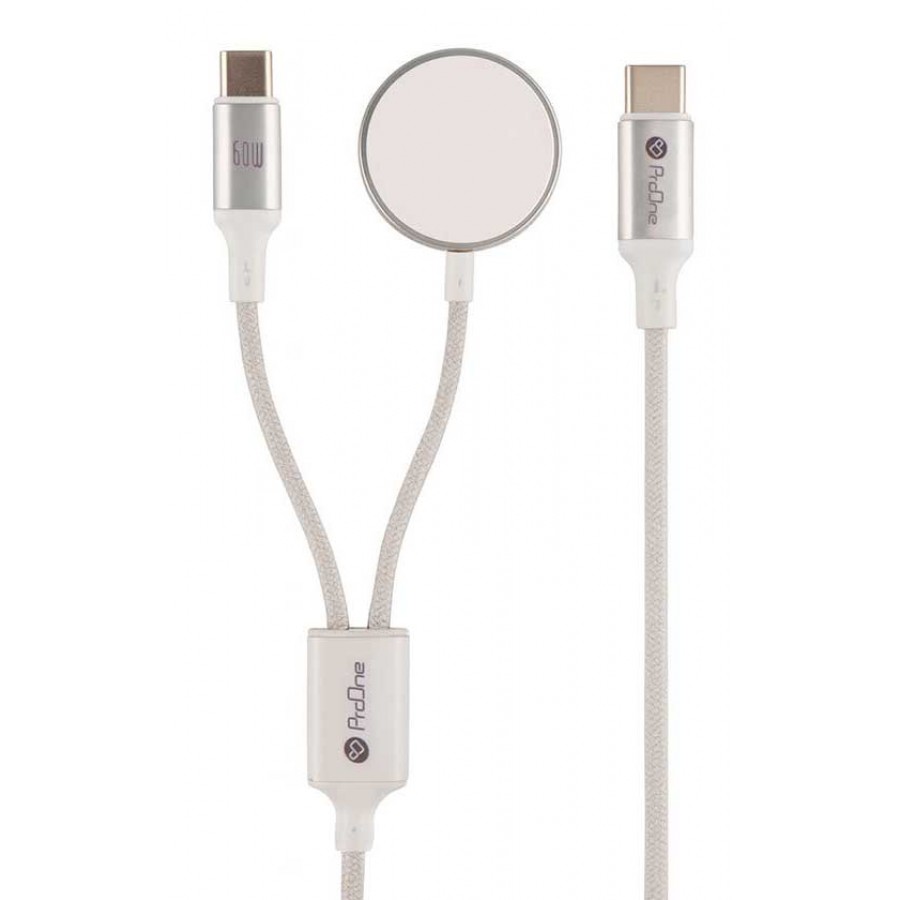 کابل شارژ دو سر TYPE-C و ساعت فست شارژ 60 وات ProOne مدل PWL830 طول 1.2 متر