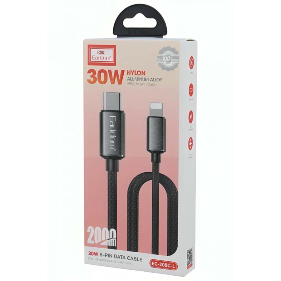 کابل تبدیل TYPE-C به LIGHTNING فست شارژ Earldom مدل EC-200C-L طول 2 متر