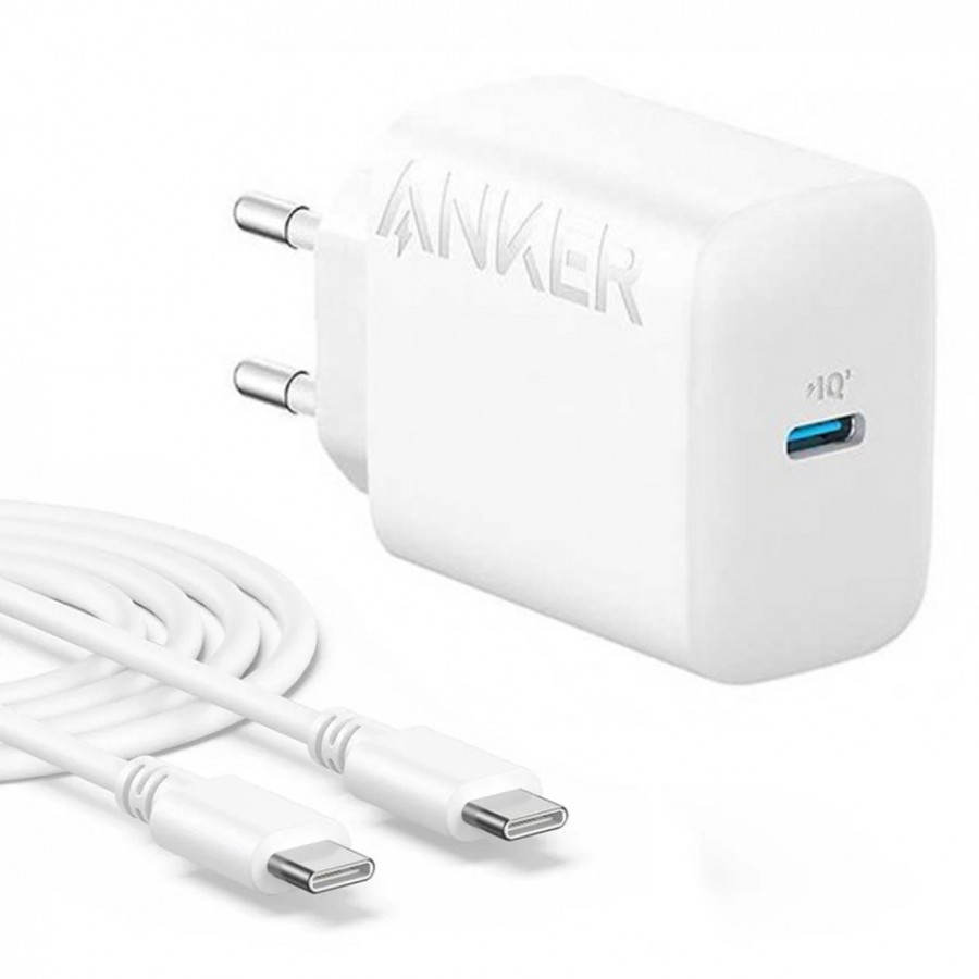 شارژر ANKER فست شارژ 20 وات مدل A2347K21 به همراه کابل دوسر TYPE-C