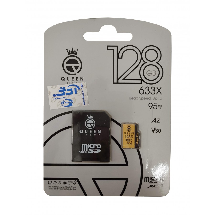 کارت حافظه QUEEN TECH 128G کلاس 10 سرعت 95MB/S همراه با آداپتور