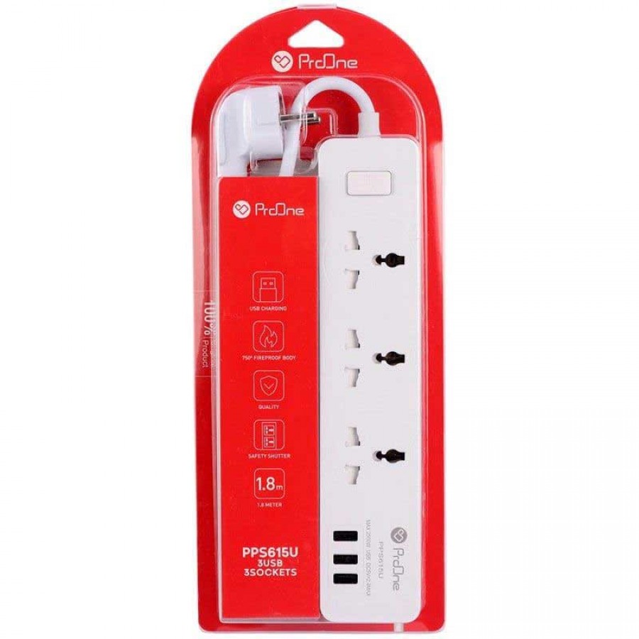 چندراهی برق 3 خانه ProOne فست شارژ مدل PPS615U طول 1.8 متر