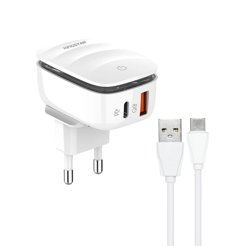 شارژر دیواری 20 وات کینگ استار مدل KW193C PD به همراه کابل USB-C - سفید