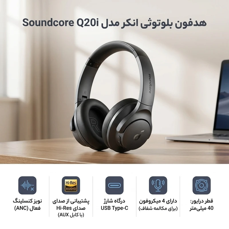 هدست بلوتوثی ANKER مدل SOUNDCORE Q20i A3004H11 Fh با گارانتی ایستا